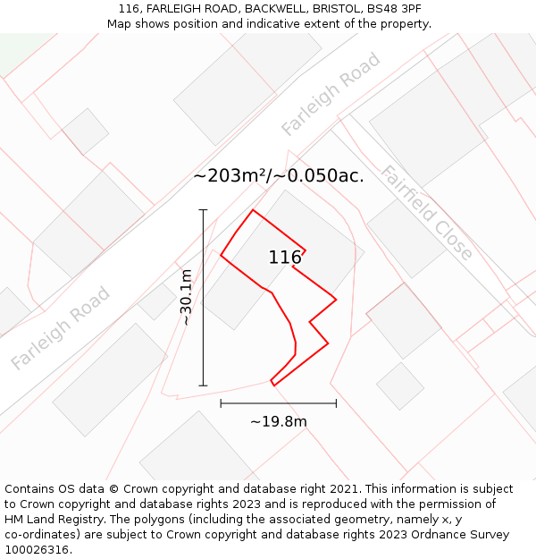 116, FARLEIGH ROAD, BACKWELL, BRISTOL, BS48 3PF: Plot and title map
