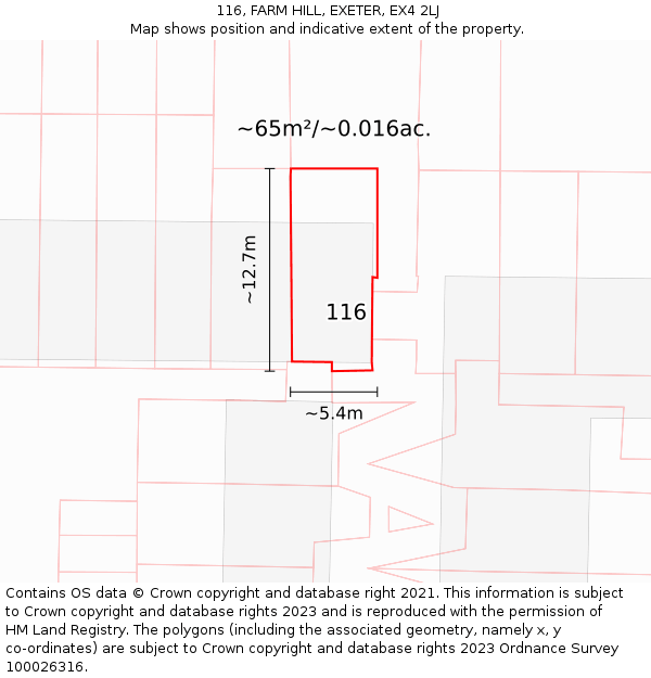 116, FARM HILL, EXETER, EX4 2LJ: Plot and title map