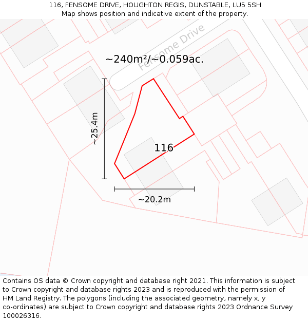 116, FENSOME DRIVE, HOUGHTON REGIS, DUNSTABLE, LU5 5SH: Plot and title map