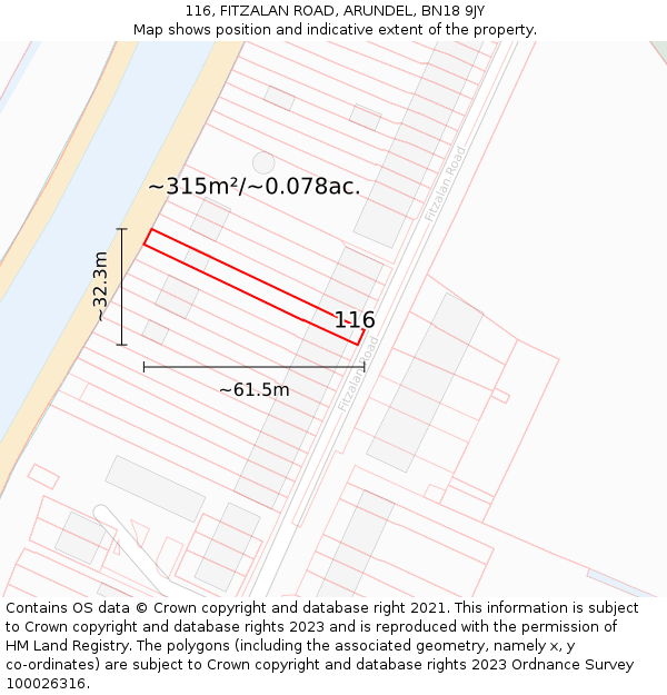 116, FITZALAN ROAD, ARUNDEL, BN18 9JY: Plot and title map