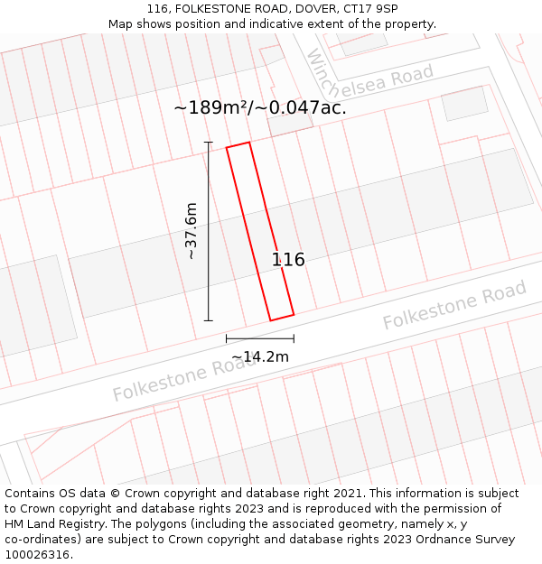 116, FOLKESTONE ROAD, DOVER, CT17 9SP: Plot and title map