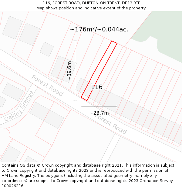 116, FOREST ROAD, BURTON-ON-TRENT, DE13 9TP: Plot and title map