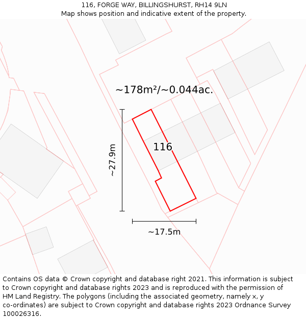 116, FORGE WAY, BILLINGSHURST, RH14 9LN: Plot and title map