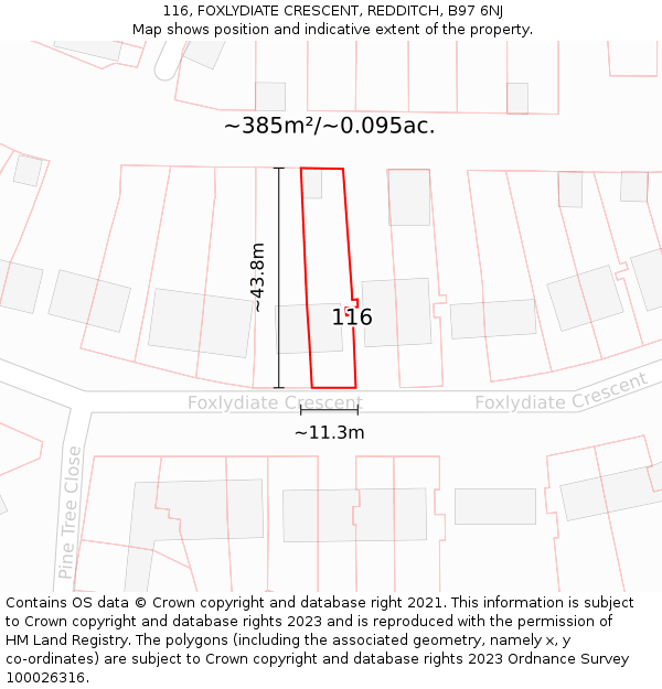 116, FOXLYDIATE CRESCENT, REDDITCH, B97 6NJ: Plot and title map
