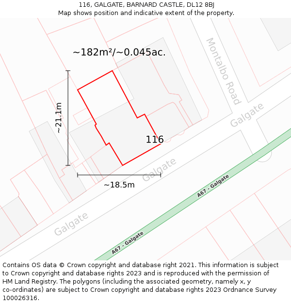 116, GALGATE, BARNARD CASTLE, DL12 8BJ: Plot and title map