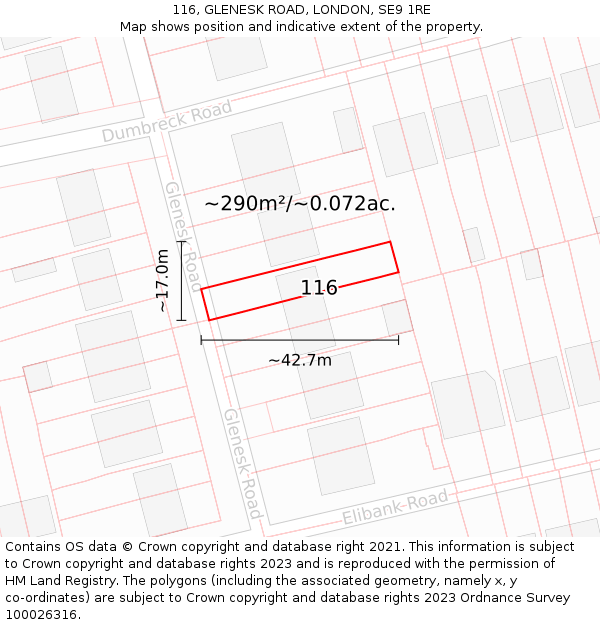116, GLENESK ROAD, LONDON, SE9 1RE: Plot and title map