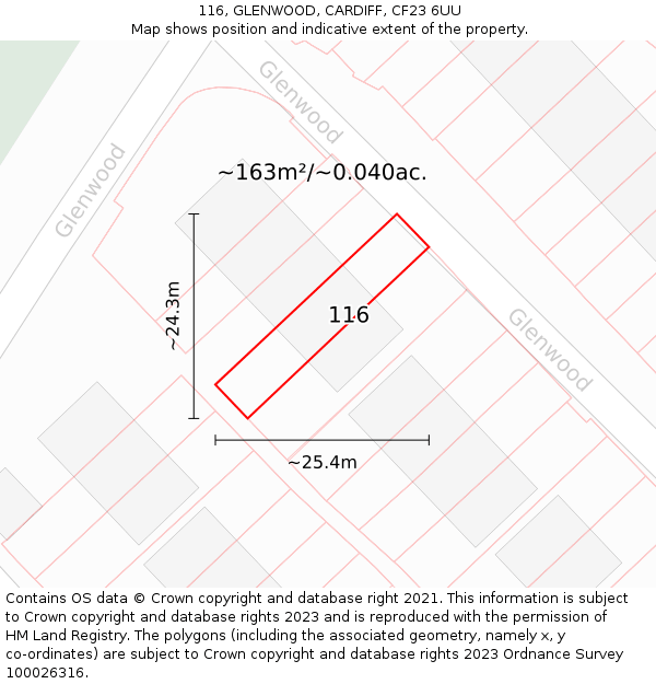116, GLENWOOD, CARDIFF, CF23 6UU: Plot and title map