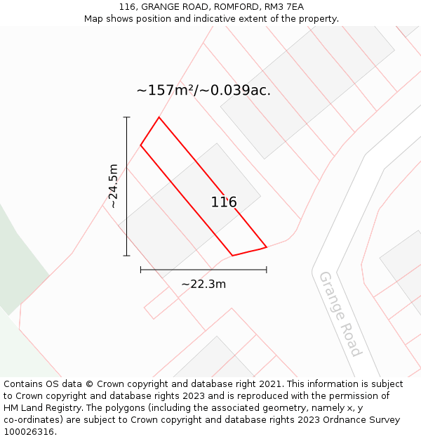 116, GRANGE ROAD, ROMFORD, RM3 7EA: Plot and title map