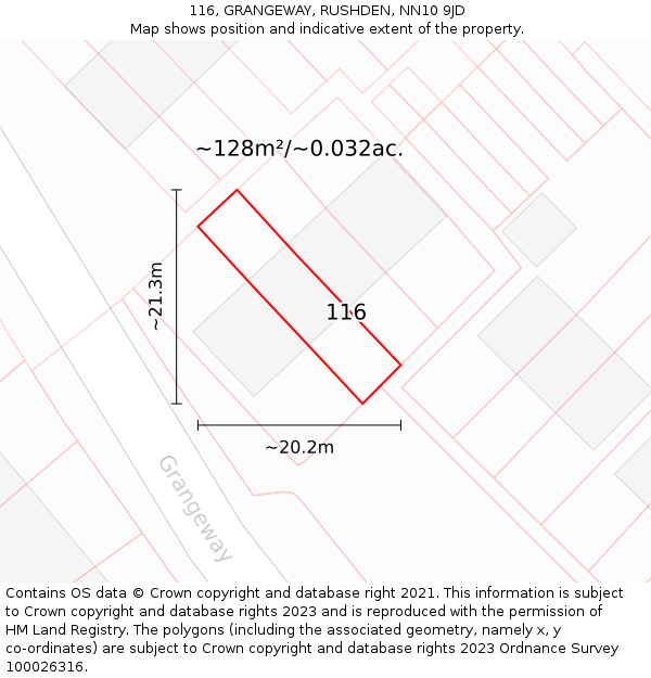 116, GRANGEWAY, RUSHDEN, NN10 9JD: Plot and title map