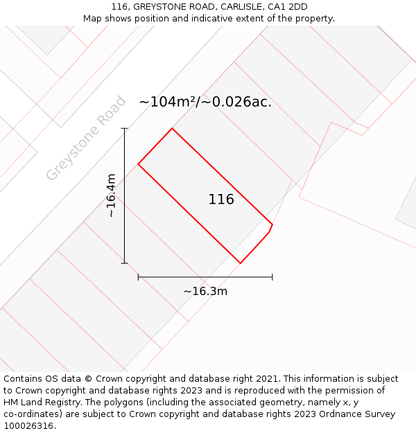 116, GREYSTONE ROAD, CARLISLE, CA1 2DD: Plot and title map
