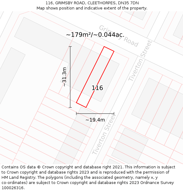 116, GRIMSBY ROAD, CLEETHORPES, DN35 7DN: Plot and title map