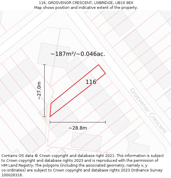 116, GROSVENOR CRESCENT, UXBRIDGE, UB10 9EX: Plot and title map