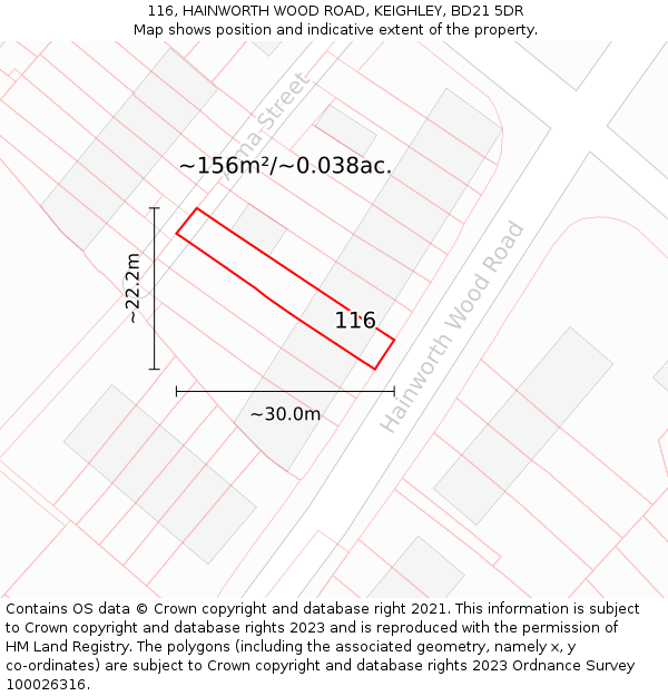 116, HAINWORTH WOOD ROAD, KEIGHLEY, BD21 5DR: Plot and title map