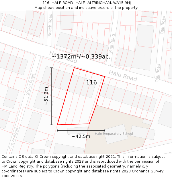 116, HALE ROAD, HALE, ALTRINCHAM, WA15 9HJ: Plot and title map