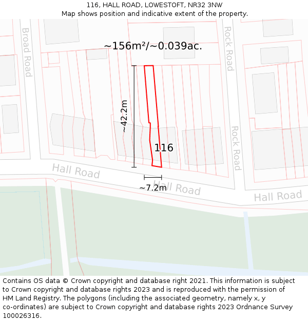 116, HALL ROAD, LOWESTOFT, NR32 3NW: Plot and title map