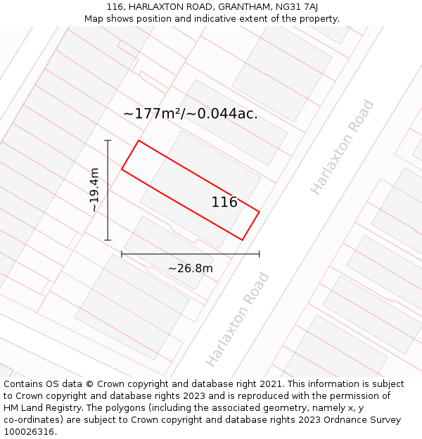 116, HARLAXTON ROAD, GRANTHAM, NG31 7AJ: Plot and title map