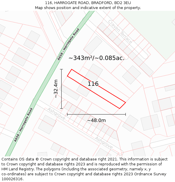 116, HARROGATE ROAD, BRADFORD, BD2 3EU: Plot and title map