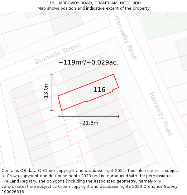 116, HARROWBY ROAD, GRANTHAM, NG31 9DU: Plot and title map