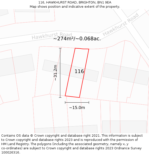 116, HAWKHURST ROAD, BRIGHTON, BN1 9EA: Plot and title map
