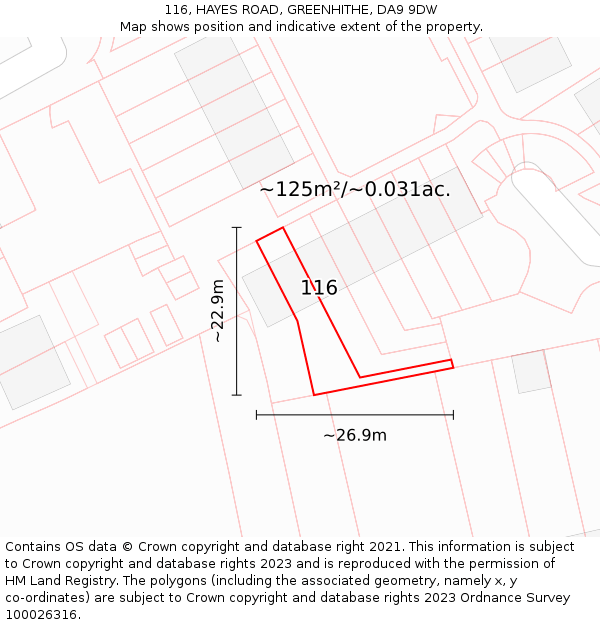 116, HAYES ROAD, GREENHITHE, DA9 9DW: Plot and title map