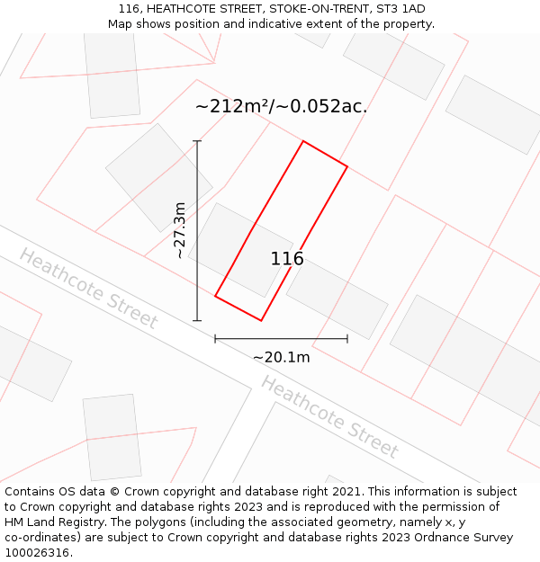 116, HEATHCOTE STREET, STOKE-ON-TRENT, ST3 1AD: Plot and title map