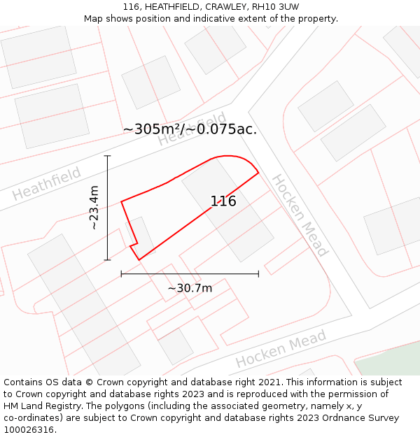 116, HEATHFIELD, CRAWLEY, RH10 3UW: Plot and title map