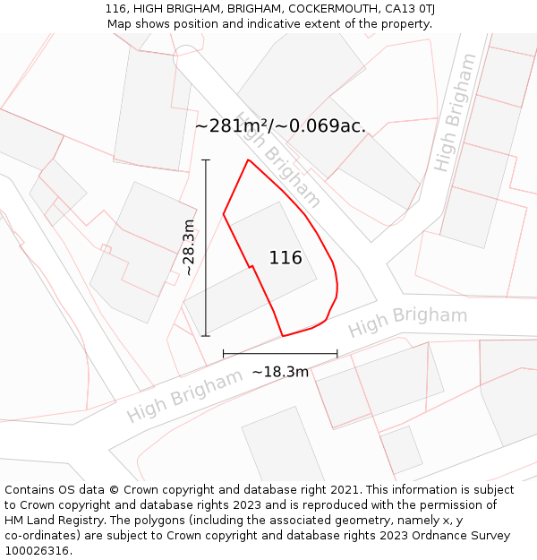 116, HIGH BRIGHAM, BRIGHAM, COCKERMOUTH, CA13 0TJ: Plot and title map