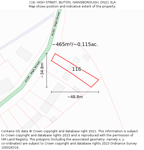 116, HIGH STREET, BLYTON, GAINSBOROUGH, DN21 3LA: Plot and title map