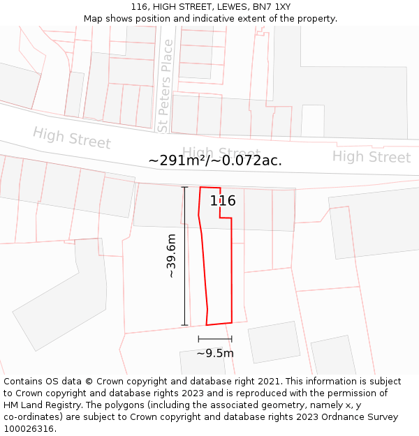 116, HIGH STREET, LEWES, BN7 1XY: Plot and title map