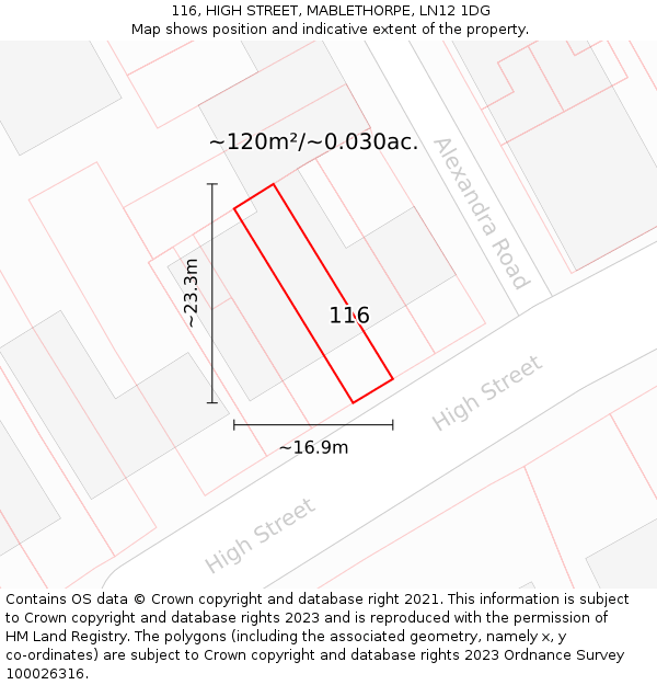 116, HIGH STREET, MABLETHORPE, LN12 1DG: Plot and title map