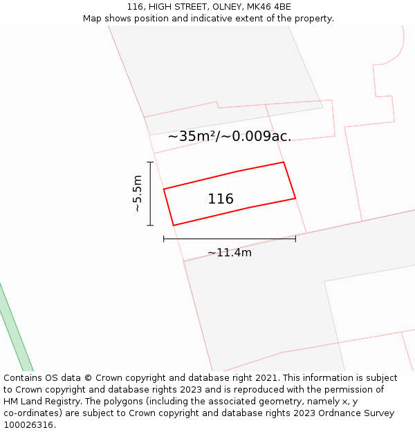 116, HIGH STREET, OLNEY, MK46 4BE: Plot and title map