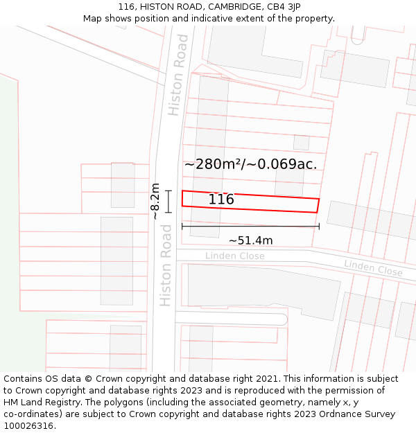 116, HISTON ROAD, CAMBRIDGE, CB4 3JP: Plot and title map