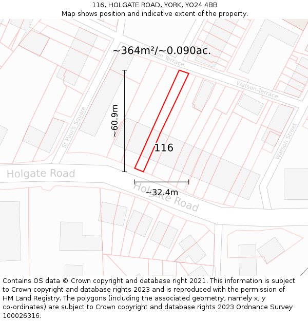 116, HOLGATE ROAD, YORK, YO24 4BB: Plot and title map