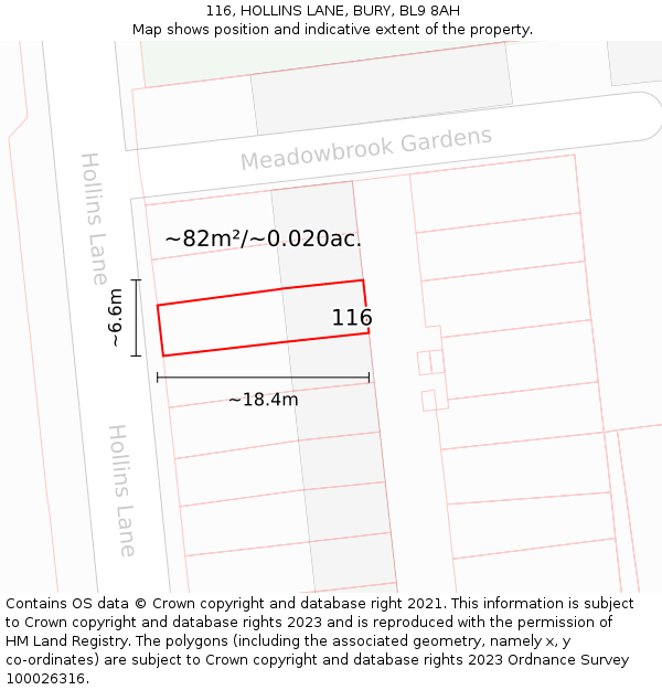 116, HOLLINS LANE, BURY, BL9 8AH: Plot and title map