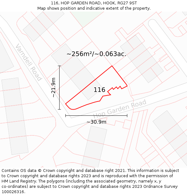 116, HOP GARDEN ROAD, HOOK, RG27 9ST: Plot and title map