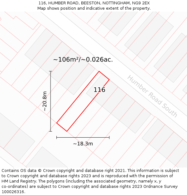 116, HUMBER ROAD, BEESTON, NOTTINGHAM, NG9 2EX: Plot and title map