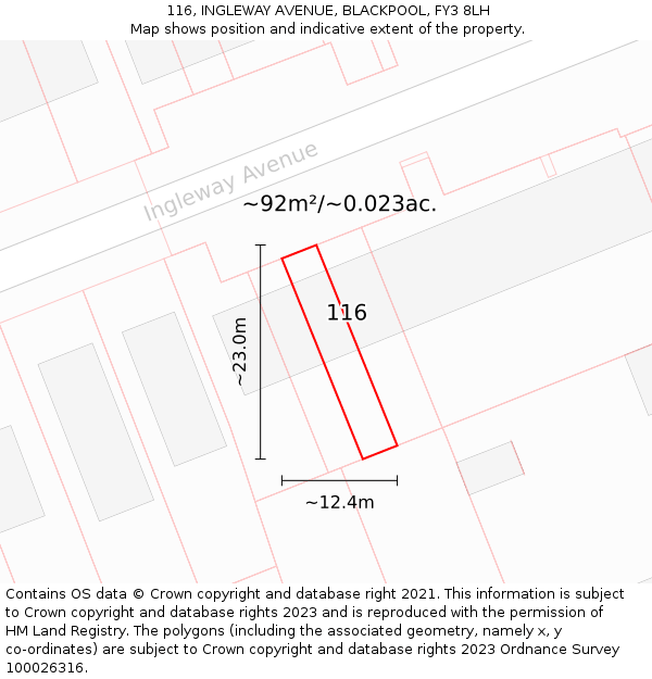 116, INGLEWAY AVENUE, BLACKPOOL, FY3 8LH: Plot and title map