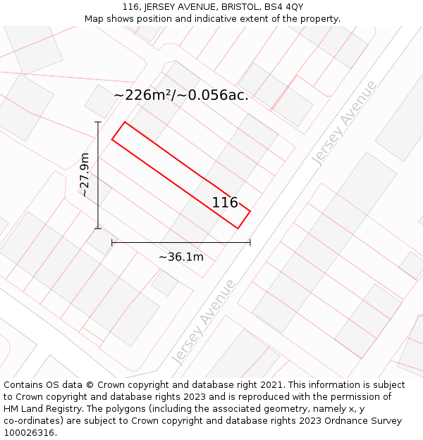 116, JERSEY AVENUE, BRISTOL, BS4 4QY: Plot and title map