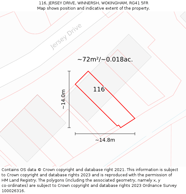 116, JERSEY DRIVE, WINNERSH, WOKINGHAM, RG41 5FR: Plot and title map