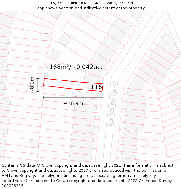 116, KATHERINE ROAD, SMETHWICK, B67 5RF: Plot and title map