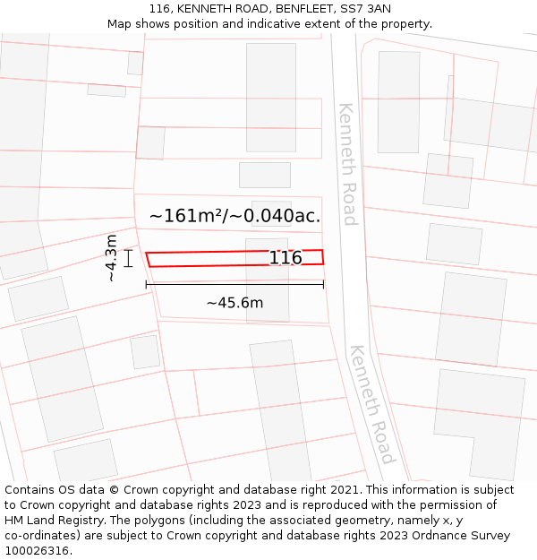 116, KENNETH ROAD, BENFLEET, SS7 3AN: Plot and title map