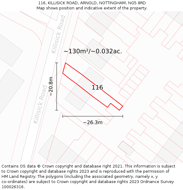 116, KILLISICK ROAD, ARNOLD, NOTTINGHAM, NG5 8RD: Plot and title map