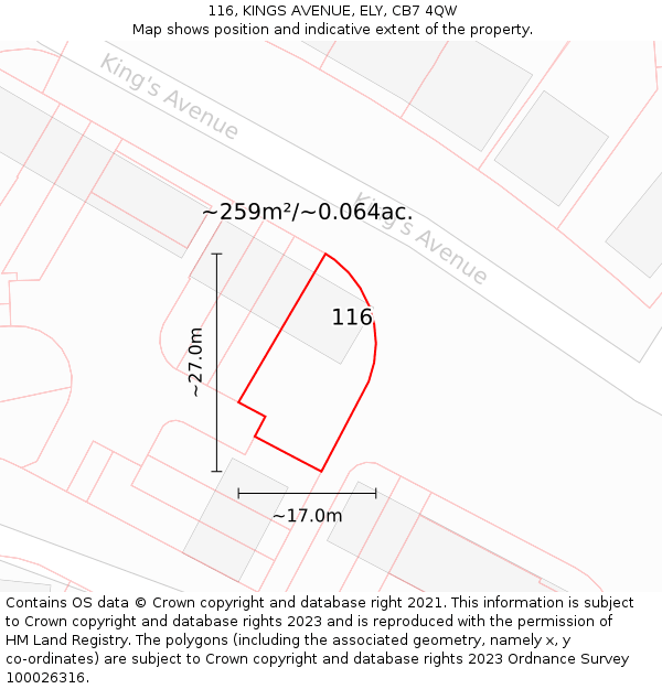 116, KINGS AVENUE, ELY, CB7 4QW: Plot and title map
