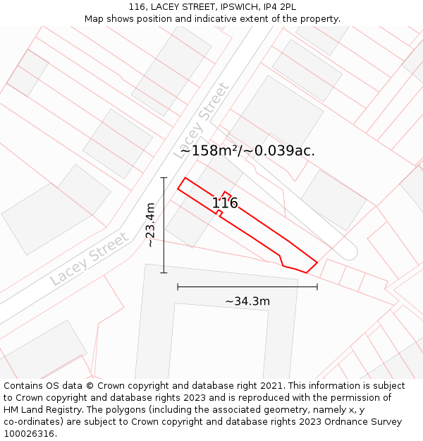 116, LACEY STREET, IPSWICH, IP4 2PL: Plot and title map