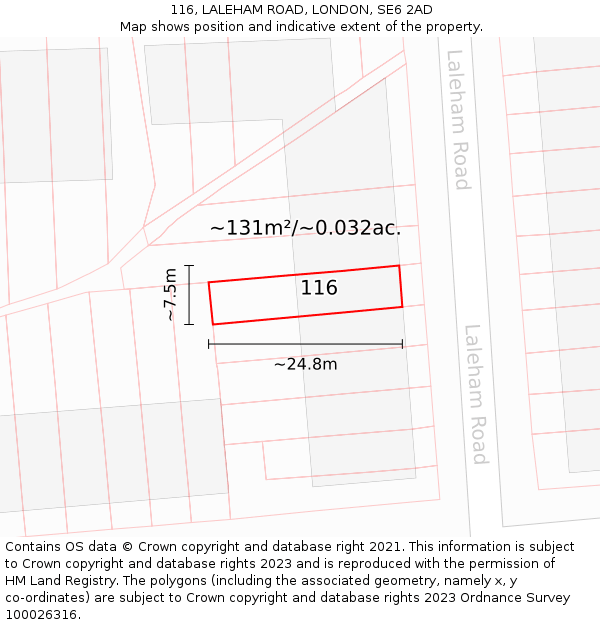 116, LALEHAM ROAD, LONDON, SE6 2AD: Plot and title map