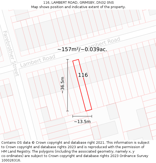 116, LAMBERT ROAD, GRIMSBY, DN32 0NS: Plot and title map
