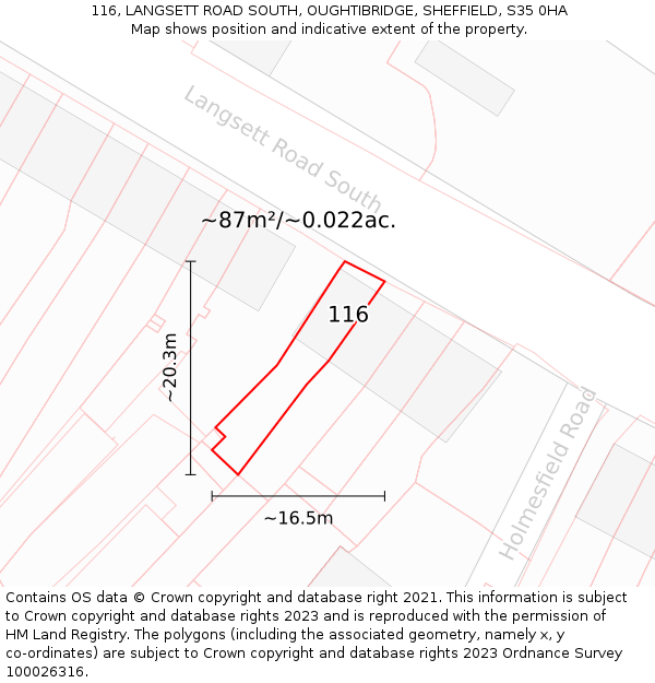 116, LANGSETT ROAD SOUTH, OUGHTIBRIDGE, SHEFFIELD, S35 0HA: Plot and title map