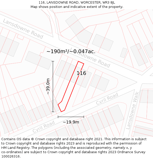 116, LANSDOWNE ROAD, WORCESTER, WR3 8JL: Plot and title map