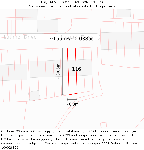 116, LATIMER DRIVE, BASILDON, SS15 4AJ: Plot and title map