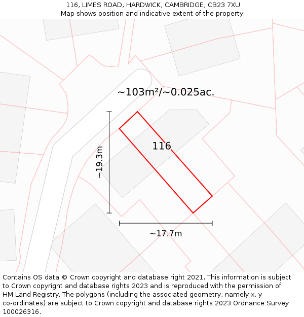 116, LIMES ROAD, HARDWICK, CAMBRIDGE, CB23 7XU: Plot and title map